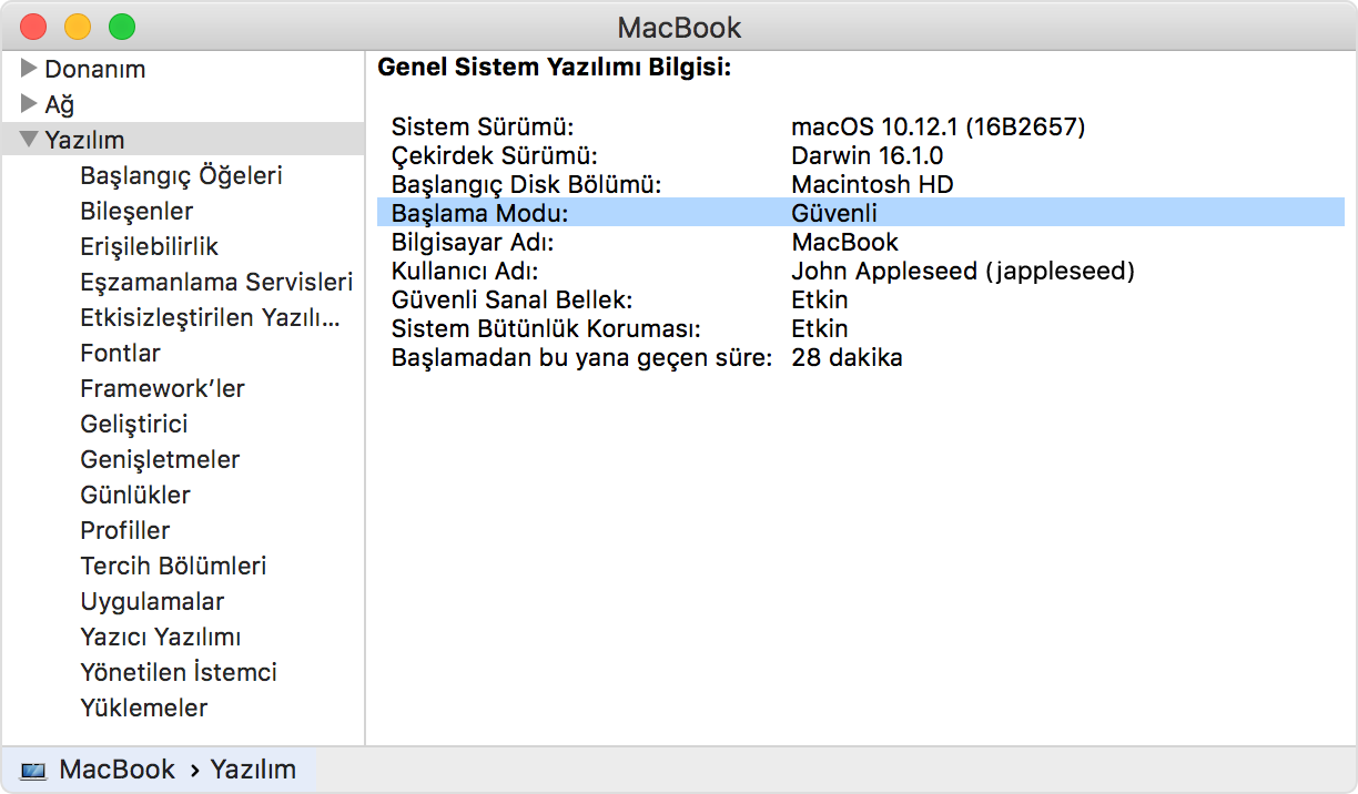 MacOs G&uuml;venli Mod